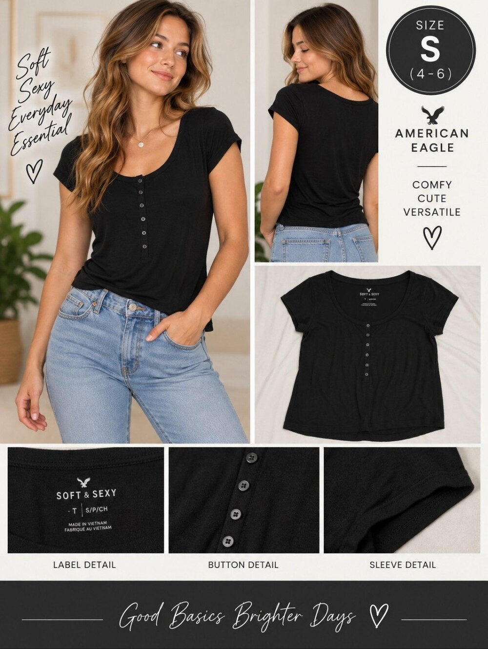 American eagle Women's small soft sexy black top #31
